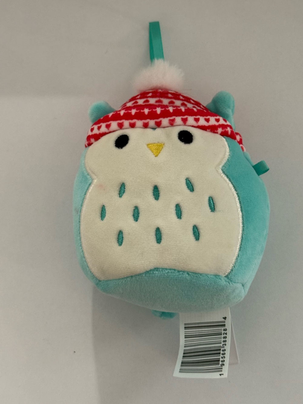 Squishmallows Teal Owl Bag Charm with Red Winter Hat